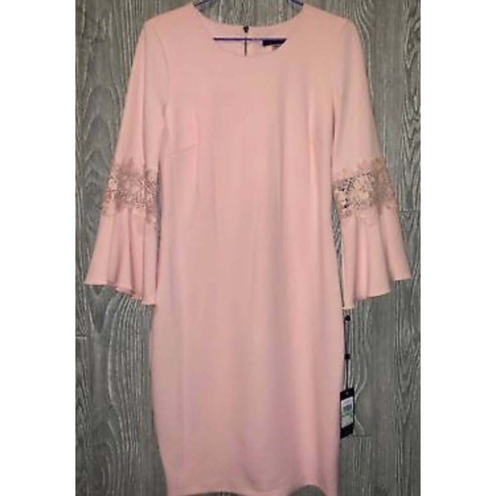 Tommy Hilfiger Lace Bell Sleeve Pink Sheath Dress